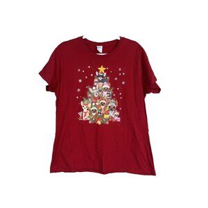 Womens XLarge Red Christmas Tree Tee Chihuahua Dog Print Holiday Novelty Festive